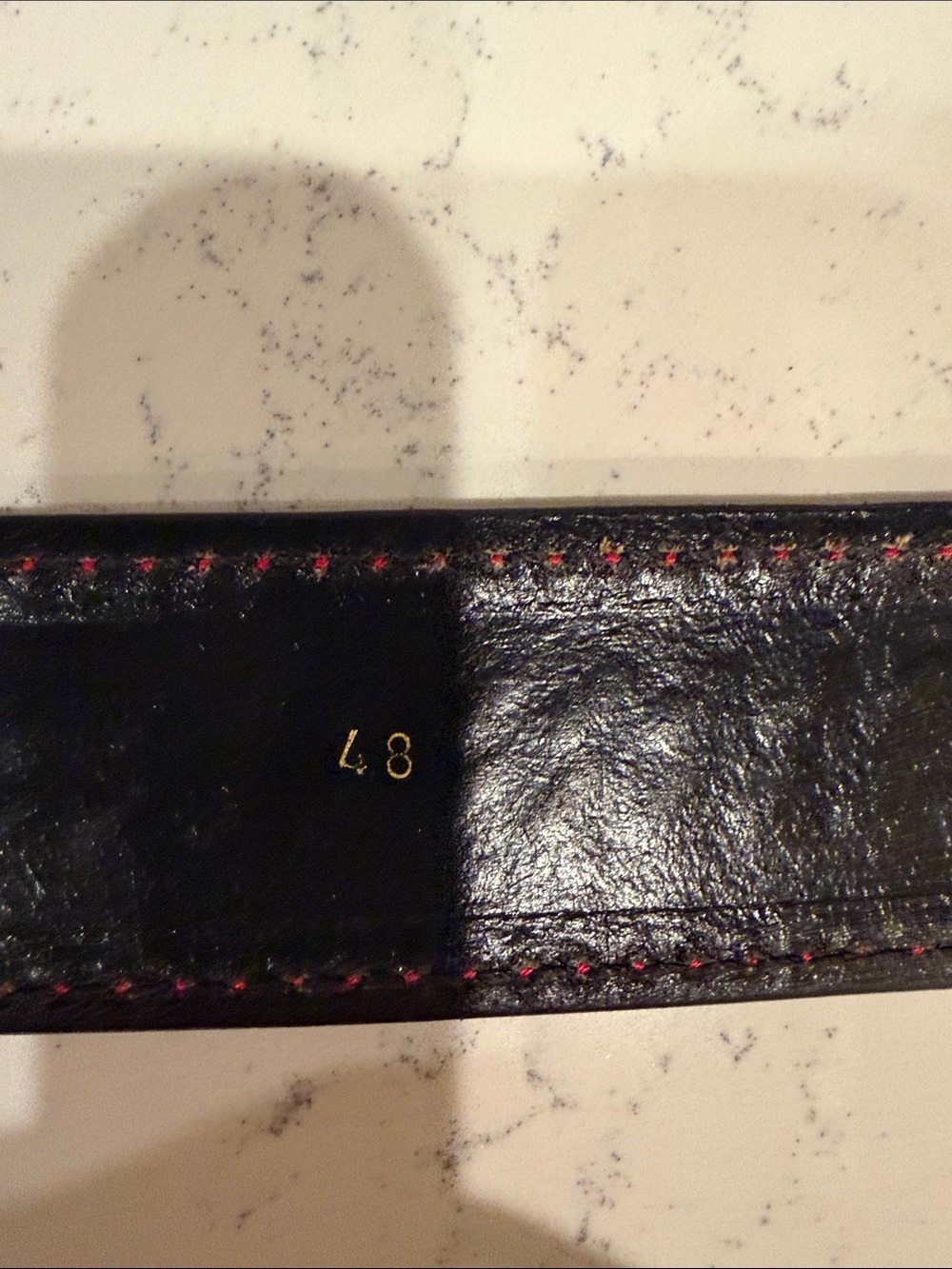 Local Artisan Made Hand Embossed Leather Biker Belt with Red Contrast Stitching - Picture 6 of 8